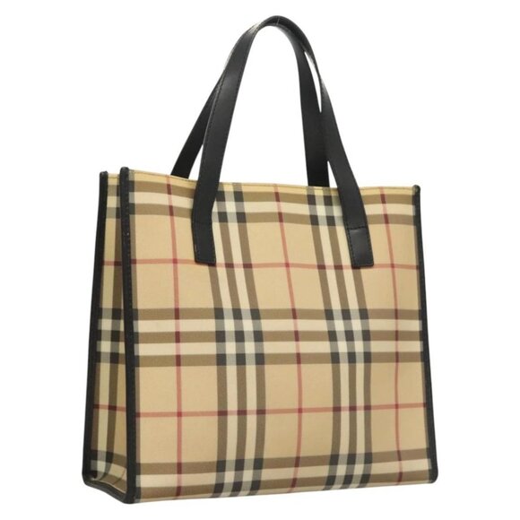 BURBERRY Nova Check Hand Bag PVC Beige Silver black - Picture 1 of 15
